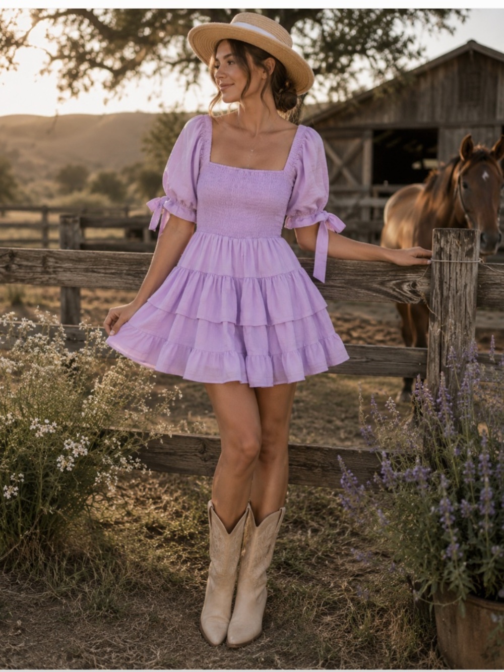 En Saison WomenTiered Mini Dress Purple Small Casual Summer Cottagecore Western